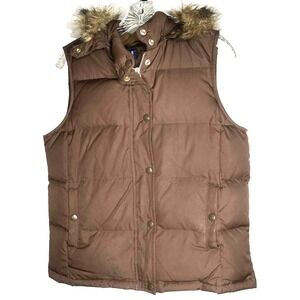 GAP Women's‎ Brown down-fill insulated Puffer Vest Full Zip Size Medium faux fur